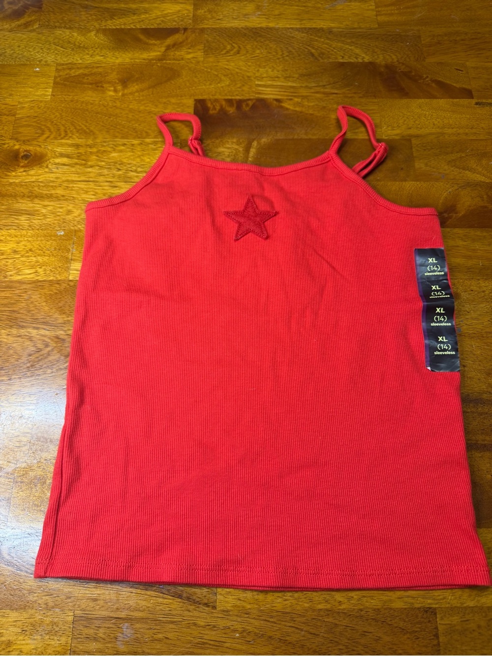 Art Class Girls XL 14 Red Ribbed Cami Tank Top Star Patch Adjustable Straps NWT